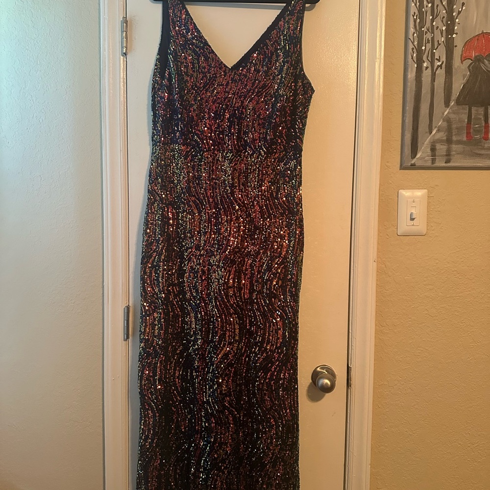 Night Way Collections Black and Multicolor Sequin Maxi Dress